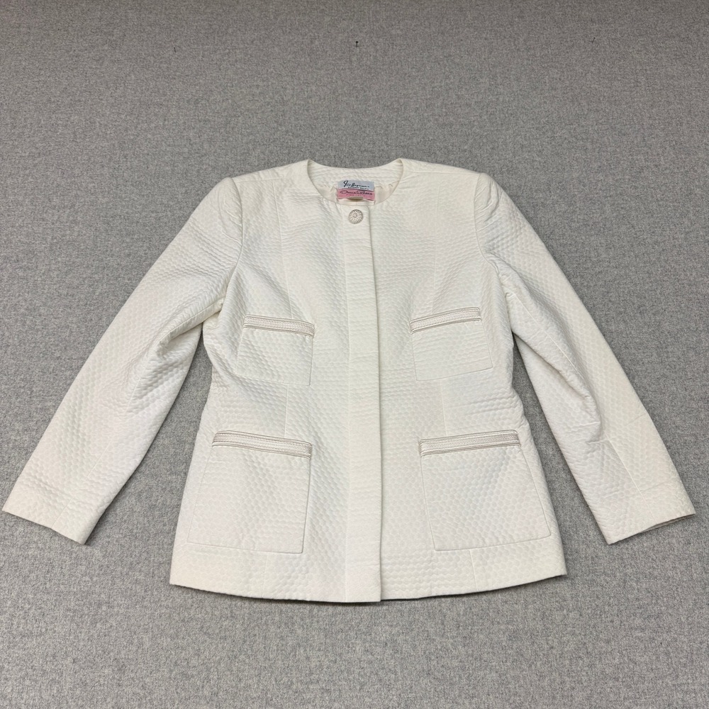 Oscar de la Renta Blazer Fred Hayman White Matelasse Silk Lined Vintage 1289